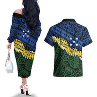 Halo Olaketa Solomon Islands Tapa Pattern Couples Matching Off The Shoulder Long Sleeve Dress and Hawaiian Shirt