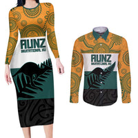 AUNZ Rugby Custom Couples Matching Long Sleeve Bodycon Dress and Long Sleeve Button Shirt Australia Kangaroo New Zealand Silver Fern - Polynesian Pride