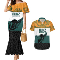 AUNZ Rugby Custom Couples Matching Mermaid Dress and Hawaiian Shirt Australia Kangaroo New Zealand Silver Fern - Polynesian Pride