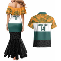AUNZ Rugby Custom Couples Matching Mermaid Dress and Hawaiian Shirt Australia Kangaroo New Zealand Silver Fern - Polynesian Pride