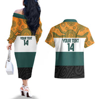 AUNZ Rugby Custom Couples Matching Off The Shoulder Long Sleeve Dress and Hawaiian Shirt Australia Kangaroo New Zealand Silver Fern - Polynesian Pride