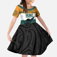 AUNZ Rugby Custom Family Matching Off Shoulder Maxi Dress and Hawaiian Shirt Australia Kangaroo New Zealand Silver Fern - Polynesian Pride