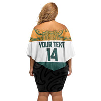 AUNZ Rugby Custom Family Matching Off Shoulder Short Dress and Hawaiian Shirt Australia Kangaroo New Zealand Silver Fern - Polynesian Pride