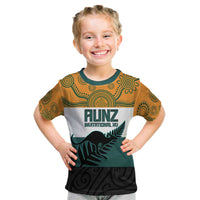 AUNZ Rugby Custom Kid T Shirt Australia Kangaroo New Zealand Silver Fern - Polynesian Pride