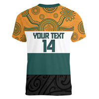 AUNZ Rugby Custom Women V-Neck T-Shirt Australia Kangaroo New Zealand Silver Fern - Polynesian Pride