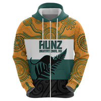 AUNZ Rugby Custom Zip Hoodie Australia Kangaroo New Zealand Silver Fern - Polynesian Pride