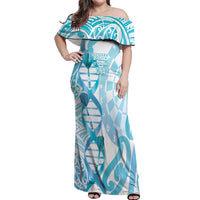 Personalised New Zealand Darts Off Shoulder Maxi Dress Aotearoa Maori Its In My DNA White - Polynesian Pride