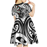 Personalised New Zealand Darts Kid Short Sleeve Dress Aotearoa Maori Its In My DNA Black - Polynesian Pride