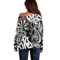 Personalised New Zealand Darts Off Shoulder Sweater Aotearoa Maori Its In My DNA Black - Polynesian Pride