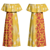 Kahili Quilt Hawaii Couples Matching Off Shoulder Maxi Dress and Hawaiian Shirt Tropical Flower Seamless Half Style LT14 - Polynesian Pride