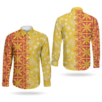 Kahili Quilt Hawaii Couples Matching Off Shoulder Short Dress and Long Sleeve Button Shirt Tropical Flower Seamless Half Style LT14 - Polynesian Pride