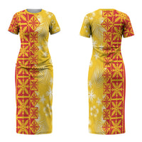 Kahili Quilt Hawaii Couples Matching Short Sleeve Bodycon Dress and Long Sleeve Button Shirt Tropical Flower Seamless Half Style LT14 - Polynesian Pride