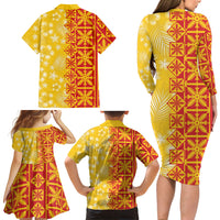 Kahili Quilt Hawaii Family Matching Long Sleeve Bodycon Dress and Hawaiian Shirt Tropical Flower Seamless Half Style