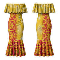 Kahili Quilt Hawaii Family Matching Mermaid Dress and Hawaiian Shirt Tropical Flower Seamless Half Style LT14 Mom's Dress Yellow - Polynesian Pride