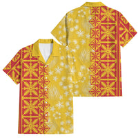 Kahili Quilt Hawaii Family Matching Off Shoulder Maxi Dress and Hawaiian Shirt Tropical Flower Seamless Half Style LT14 Dad's Shirt - Short Sleeve Yellow - Polynesian Pride