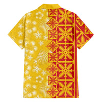 Kahili Quilt Hawaii Family Matching Off Shoulder Maxi Dress and Hawaiian Shirt Tropical Flower Seamless Half Style LT14 Dad's Shirt - Long Sleeve Yellow - Polynesian Pride