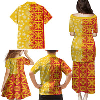Kahili Quilt Hawaii Family Matching Puletasi and Hawaiian Shirt Tropical Flower Seamless Half Style LT14 Mom's Dress Yellow - Polynesian Pride