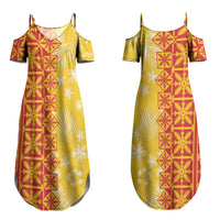 Kahili Quilt Hawaii Family Matching Summer Maxi Dress and Hawaiian Shirt Tropical Flower Seamless Half Style LT14 Mom's Dress Yellow - Polynesian Pride