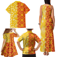 Kahili Quilt Hawaii Family Matching Tank Maxi Dress and Hawaiian Shirt Tropical Flower Seamless Half Style LT14 Mom's Dress Yellow - Polynesian Pride