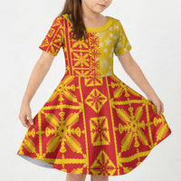 Kahili Quilt Hawaii Kid Short Sleeve Dress Tropical Flower Seamless Half Style LT14 KID Yellow - Polynesian Pride