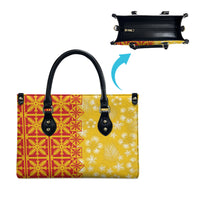 Kahili Quilt Hawaii Leather Bag Tropical Flower Seamless Half Style