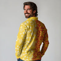 Kahili Quilt Hawaii Long Sleeve Polo Shirt Tropical Flower Seamless Half Style