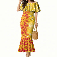 Kahili Quilt Hawaii Mermaid Dress Tropical Flower Seamless Half Style LT14 Women Yellow - Polynesian Pride