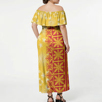 Kahili Quilt Hawaii Off Shoulder Maxi Dress Tropical Flower Seamless Half Style LT14 - Polynesian Pride