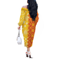 Kahili Quilt Hawaii Off The Shoulder Long Sleeve Dress Tropical Flower Seamless Half Style LT14 - Polynesian Pride