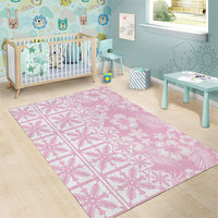 Pastel Pink Kahili Quilt Hawaii Area Rug Tropical Flower Seamless Half Style