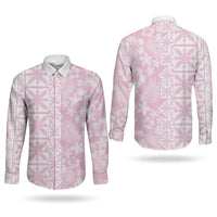 Pastel Pink Kahili Quilt Hawaii Couples Matching Off Shoulder Short Dress and Long Sleeve Button Shirt Tropical Flower Seamless Half Style LT14 - Polynesian Pride