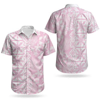Pastel Pink Kahili Quilt Hawaii Couples Matching Off The Shoulder Long Sleeve Dress and Hawaiian Shirt Tropical Flower Seamless Half Style LT14 - Polynesian Pride