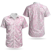 Pastel Pink Kahili Quilt Hawaii Couples Matching Puletasi and Hawaiian Shirt Tropical Flower Seamless Half Style LT14 - Polynesian Pride