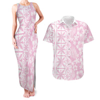 Pastel Pink Kahili Quilt Hawaii Couples Matching Tank Maxi Dress and Hawaiian Shirt Tropical Flower Seamless Half Style