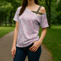 Pastel Pink Kahili Quilt Hawaii Cross Shoulder Shirt Tropical Flower Seamless Half Style