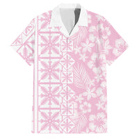 Pastel Pink Kahili Quilt Hawaii Family Matching Long Sleeve Bodycon Dress and Hawaiian Shirt Tropical Flower Seamless Half Style LT14 Dad's Shirt - Short Sleeve Pink - Polynesian Pride