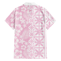 Pastel Pink Kahili Quilt Hawaii Family Matching Long Sleeve Bodycon Dress and Hawaiian Shirt Tropical Flower Seamless Half Style LT14 Dad's Shirt - Long Sleeve Pink - Polynesian Pride