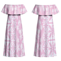 Pastel Pink Kahili Quilt Hawaii Family Matching Off Shoulder Maxi Dress and Hawaiian Shirt Tropical Flower Seamless Half Style LT14 Mom's Dress Pink - Polynesian Pride