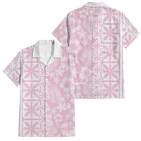 Pastel Pink Kahili Quilt Hawaii Family Matching Off Shoulder Maxi Dress and Hawaiian Shirt Tropical Flower Seamless Half Style LT14 Dad's Shirt - Short Sleeve Pink - Polynesian Pride