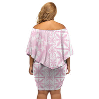 Pastel Pink Kahili Quilt Hawaii Family Matching Off Shoulder Short Dress and Hawaiian Shirt Tropical Flower Seamless Half Style