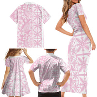 Pastel Pink Kahili Quilt Hawaii Family Matching Short Sleeve Bodycon Dress and Hawaiian Shirt Tropical Flower Seamless Half Style LT14 Mom's Dress Pink - Polynesian Pride