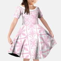 Pastel Pink Kahili Quilt Hawaii Family Matching Summer Maxi Dress and Hawaiian Shirt Tropical Flower Seamless Half Style