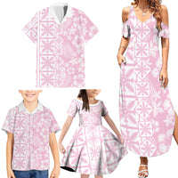 Pastel Pink Kahili Quilt Hawaii Family Matching Summer Maxi Dress and Hawaiian Shirt Tropical Flower Seamless Half Style