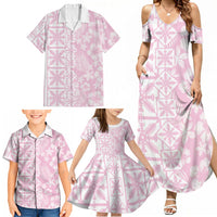 Pastel Pink Kahili Quilt Hawaii Family Matching Summer Maxi Dress and Hawaiian Shirt Tropical Flower Seamless Half Style LT14 - Polynesian Pride