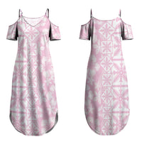 Pastel Pink Kahili Quilt Hawaii Family Matching Summer Maxi Dress and Hawaiian Shirt Tropical Flower Seamless Half Style LT14 Mom's Dress Pink - Polynesian Pride
