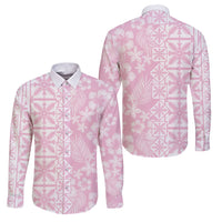 Pastel Pink Kahili Quilt Hawaii Family Matching Summer Maxi Dress and Hawaiian Shirt Tropical Flower Seamless Half Style LT14 Dad's Shirt - Long Sleeve Pink - Polynesian Pride