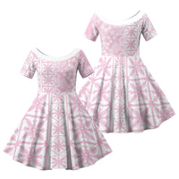 Pastel Pink Kahili Quilt Hawaii Family Matching Summer Maxi Dress and Hawaiian Shirt Tropical Flower Seamless Half Style LT14 Daughter's Dress Pink - Polynesian Pride