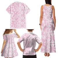 Pastel Pink Kahili Quilt Hawaii Family Matching Tank Maxi Dress and Hawaiian Shirt Tropical Flower Seamless Half Style LT14 Mom's Dress Pink - Polynesian Pride