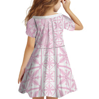 Pastel Pink Kahili Quilt Hawaii Kid Short Sleeve Dress Tropical Flower Seamless Half Style LT14 - Polynesian Pride