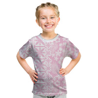 Pastel Pink Kahili Quilt Hawaii Kid T Shirt Tropical Flower Seamless Half Style